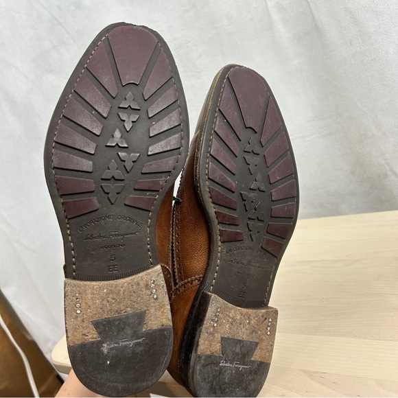 SALVATORE FERRAGAMO‎ Leather Wingtip Lace Up Oxford Brogue Men's Size 5 Brown - Picture 5 of 7